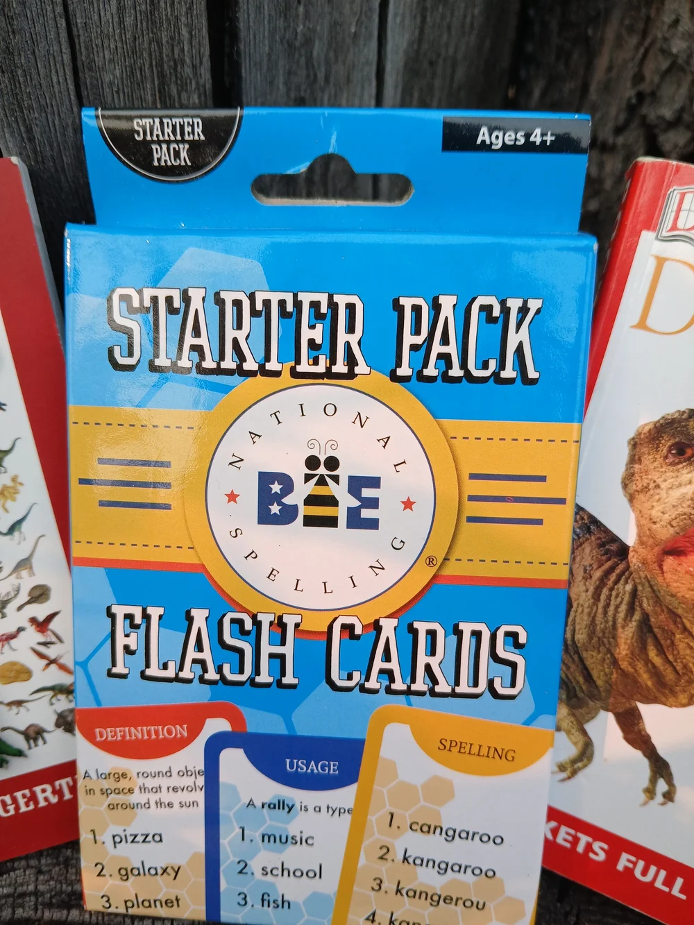 Kids Educational Bundle - 2 Dinosaur Books & Spelling Bee Flash Cards